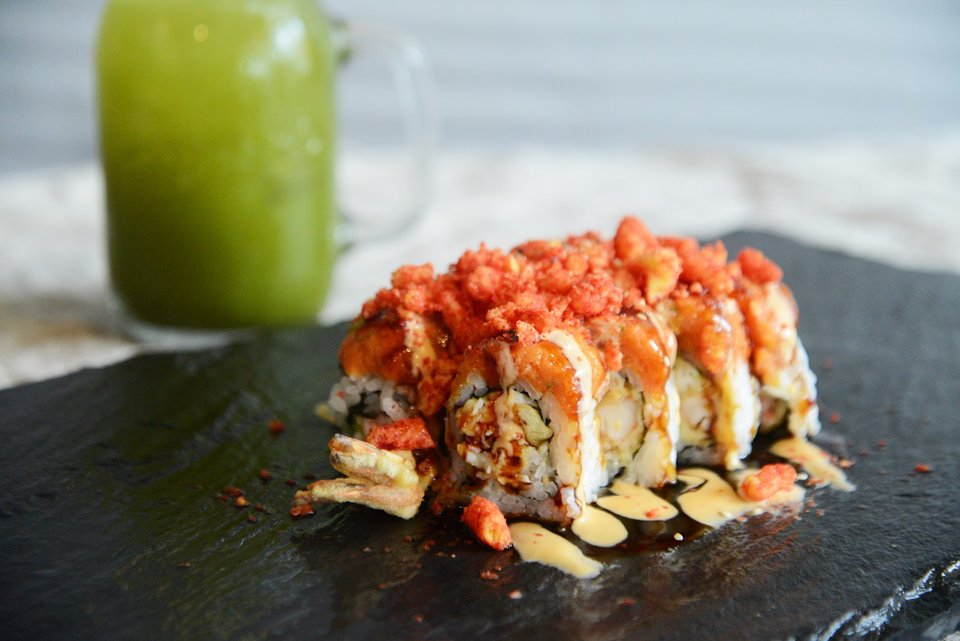 Assorted rolls served with wasabi and ginger.